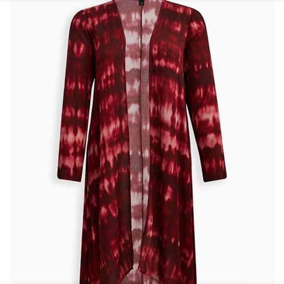 Torrid Women’s Red Tie Dye Gauze Long Sleeve Open Front Cardigan - Picture 1 of 14